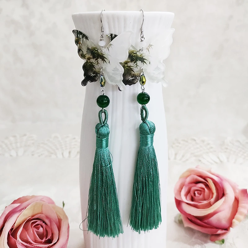 铜合金布艺耳饰 民族风纯手工气质古风流苏耳环3292