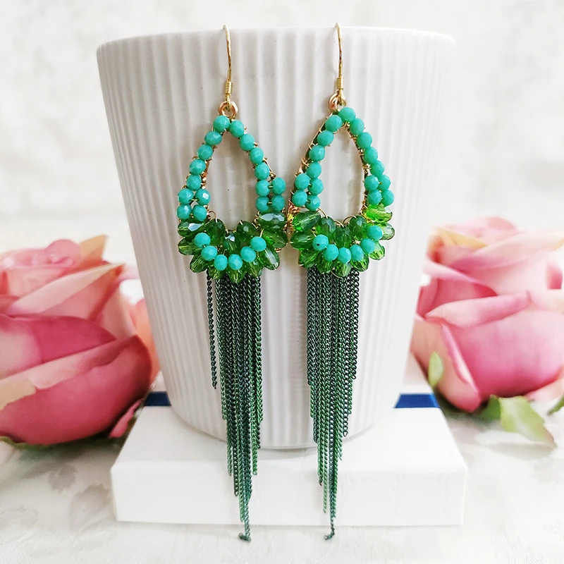 铜合金玻璃耳饰 民族风手工流苏耳环3230