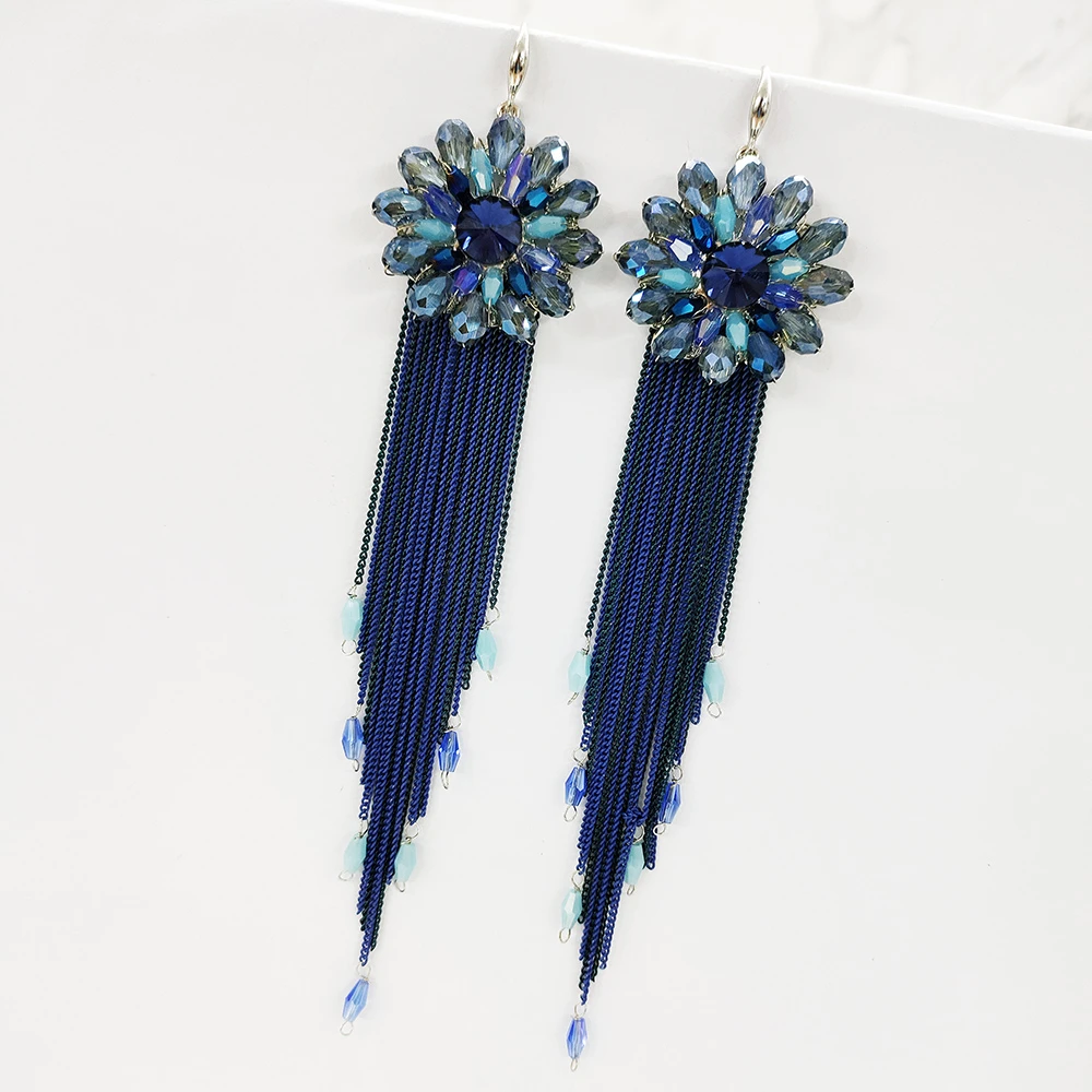 铜合金琉璃耳饰 民族风手工流苏长款耳环1346