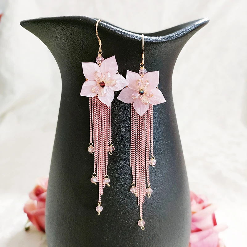 铜合金玻璃耳饰 民族风纯手工长款气质流苏耳坠耳环3462