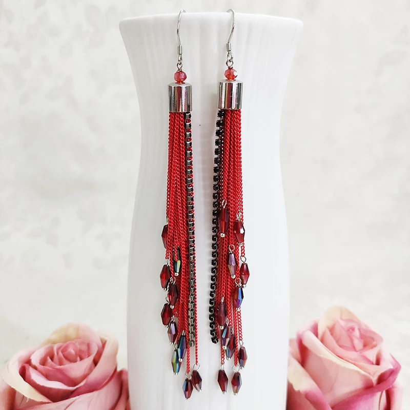 铜合金琉璃耳饰 波西米亚纯手工耳环民族风超长流苏耳饰2265