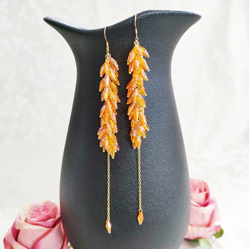 铜合金玻璃耳饰 民族风纯手工编织长款耳环3559