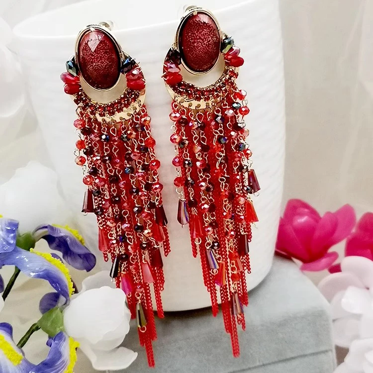 铜合金仿水晶耳饰 民族风手工耳饰波西米亚凤夸张耳钉3317