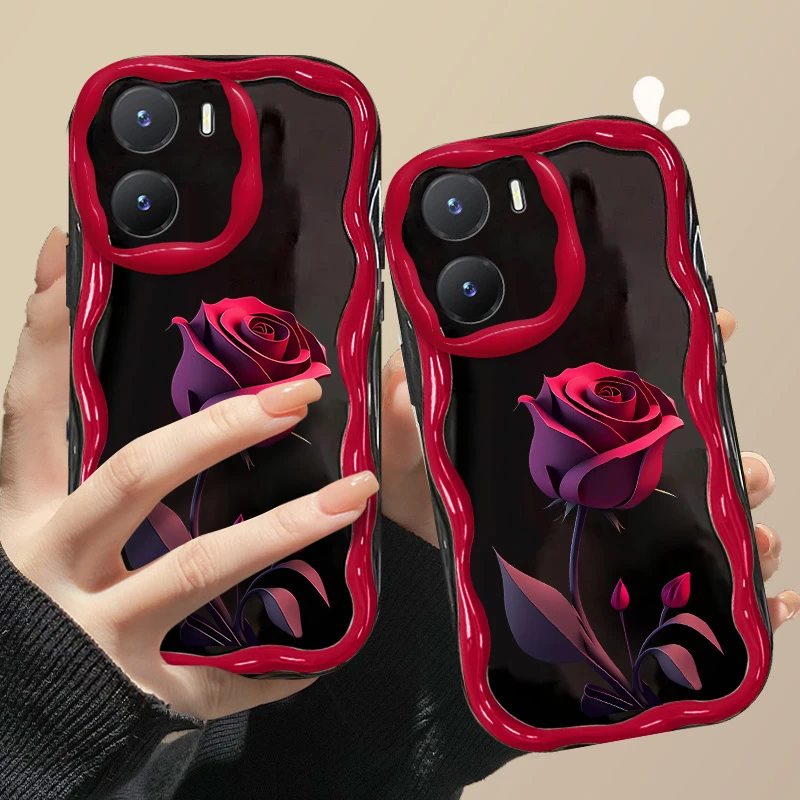 VIVOY35玫瑰花奶油波浪纹手机壳全包外壳网红硅胶保护套