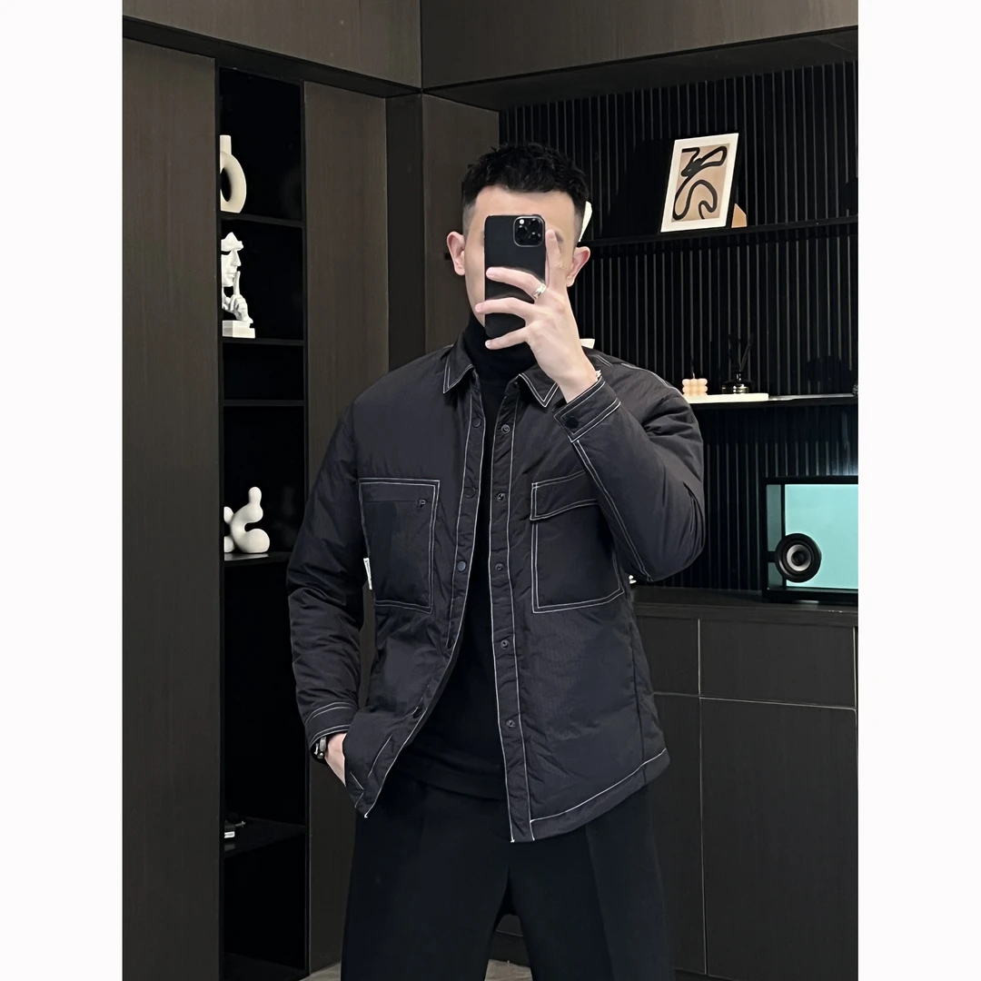 秋冬新款款男士时尚羽绒服夹克翻领辑明线韩版百搭修身休闲外套