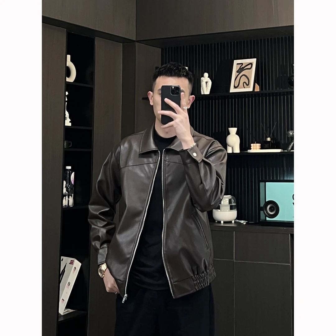 春秋季宽松PU蛋白皮衣夹克男士ins机车痞帅短款百搭拉链夹克2565