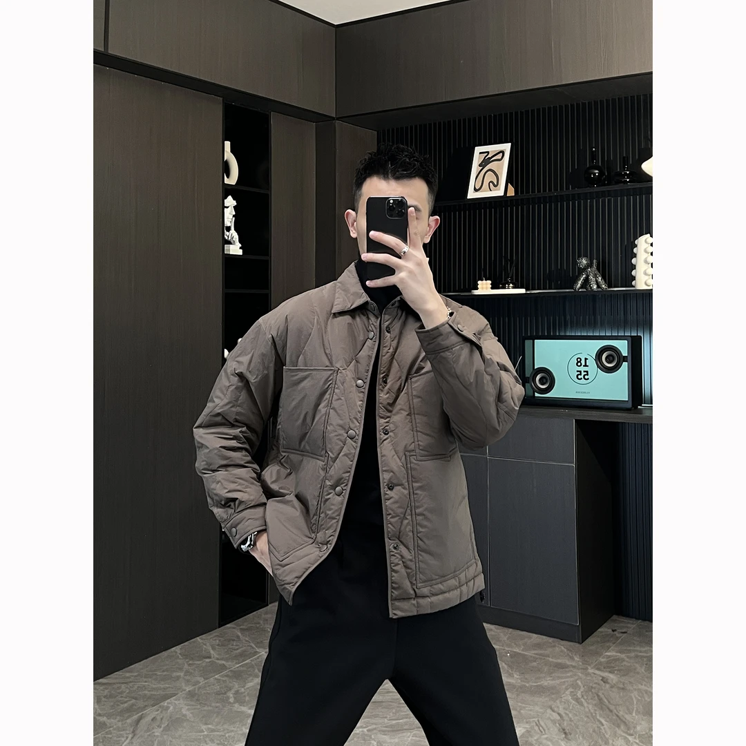 冬季轻薄羽绒服男士工装翻领单排扣时尚帅气休闲百搭外套夹克男
