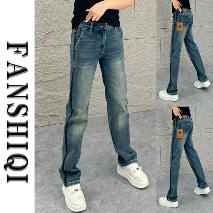 秋季男士高棉修身复古牛仔裤时尚百搭显瘦水洗蓝色直筒牛仔裤3210