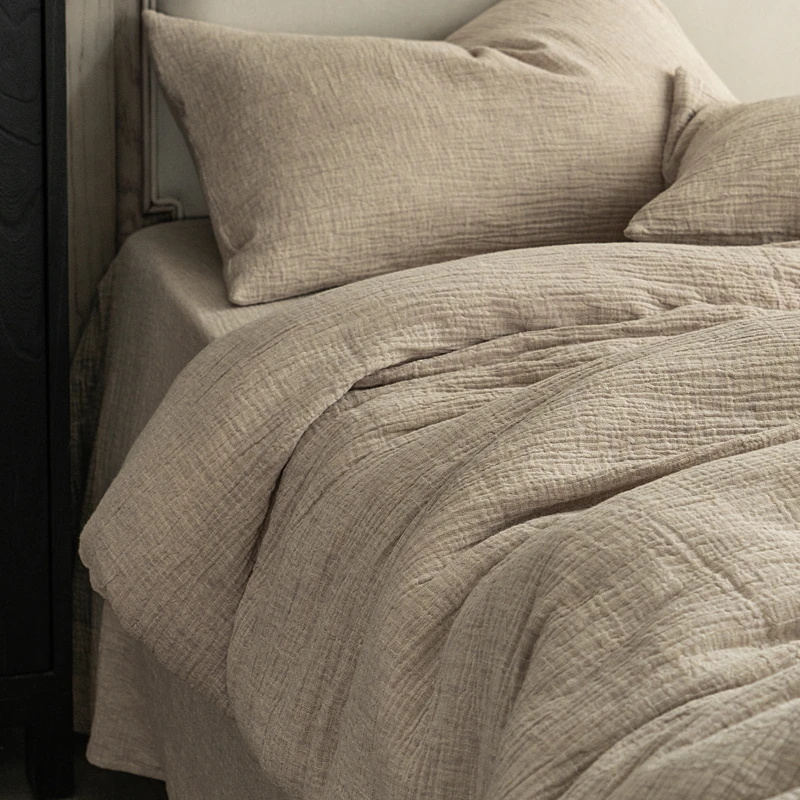 棉麻与双层纱的碰撞丨四件套床单被套日式简约素色民宿床上用品