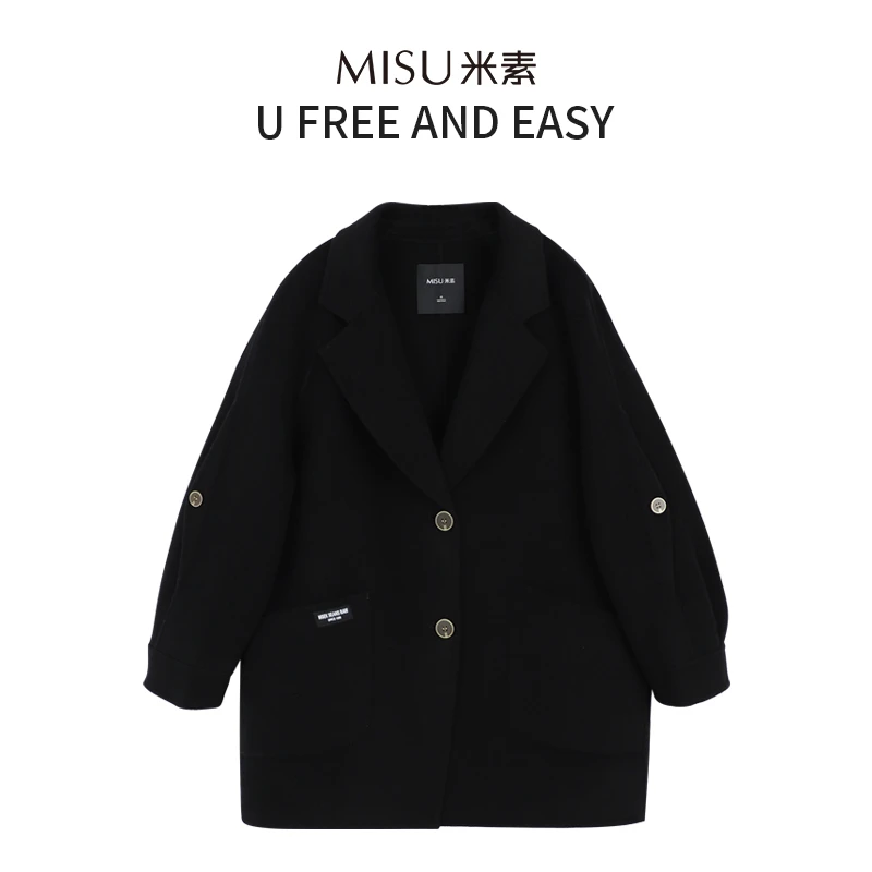 米素【商场同款】绵羊毛大衣女中长款秋冬气质羊毛呢外套123D087