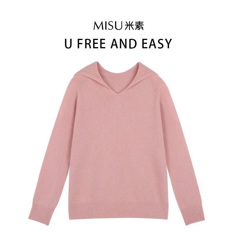 MISU米素休闲百搭连帽秋冬针织时尚纯色长袖女士羊毛衫124D609