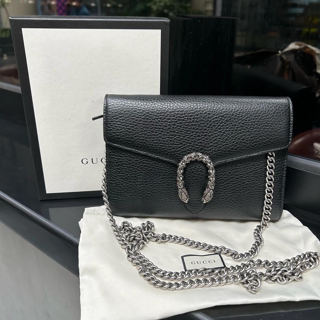 95新 GUCCI/古驰 Gucci黑色钻款酒神woc 97新 盒子 尘袋