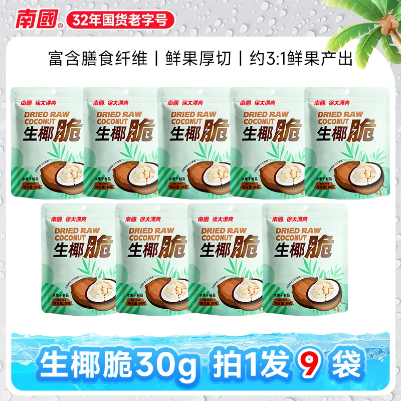 南国徐大漂亮 生椰脆块30g*9袋海南三亚特产椰肉脆块国货非烘焙