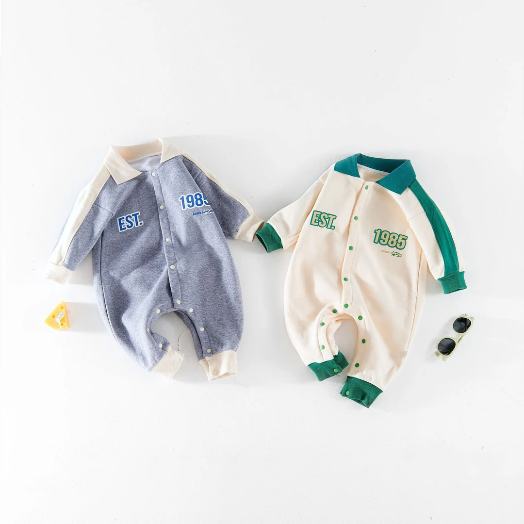 春秋新款宝宝封挡连体衣新生儿衣服时尚婴童装A类棉婴儿衣服