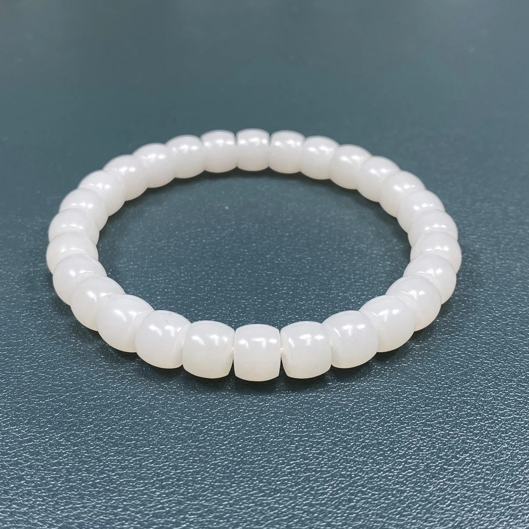 天然和田玉老坑白玉直切手串质地细致油润