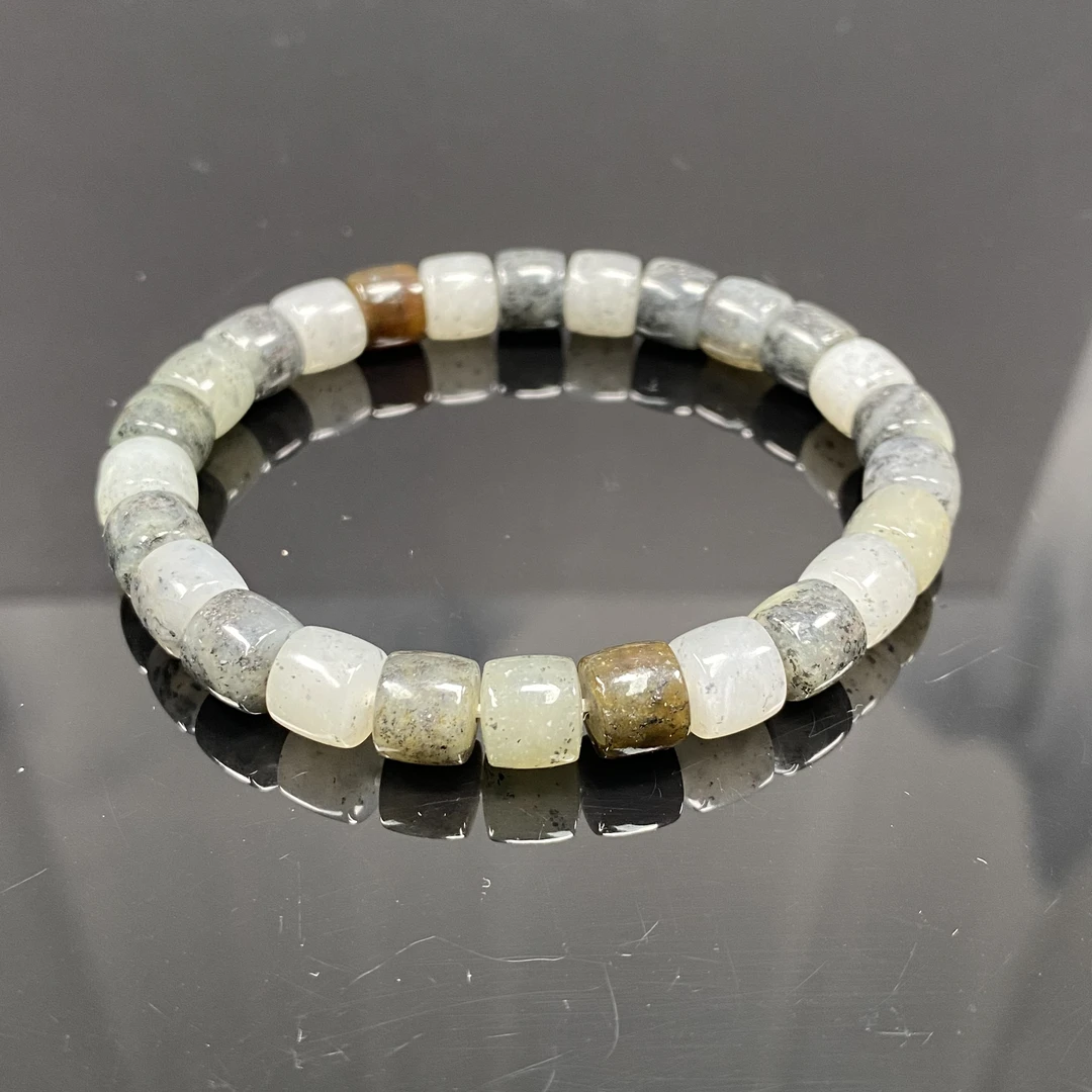 天然和田玉青花料直切俏色手串老型单圈轻奢时尚