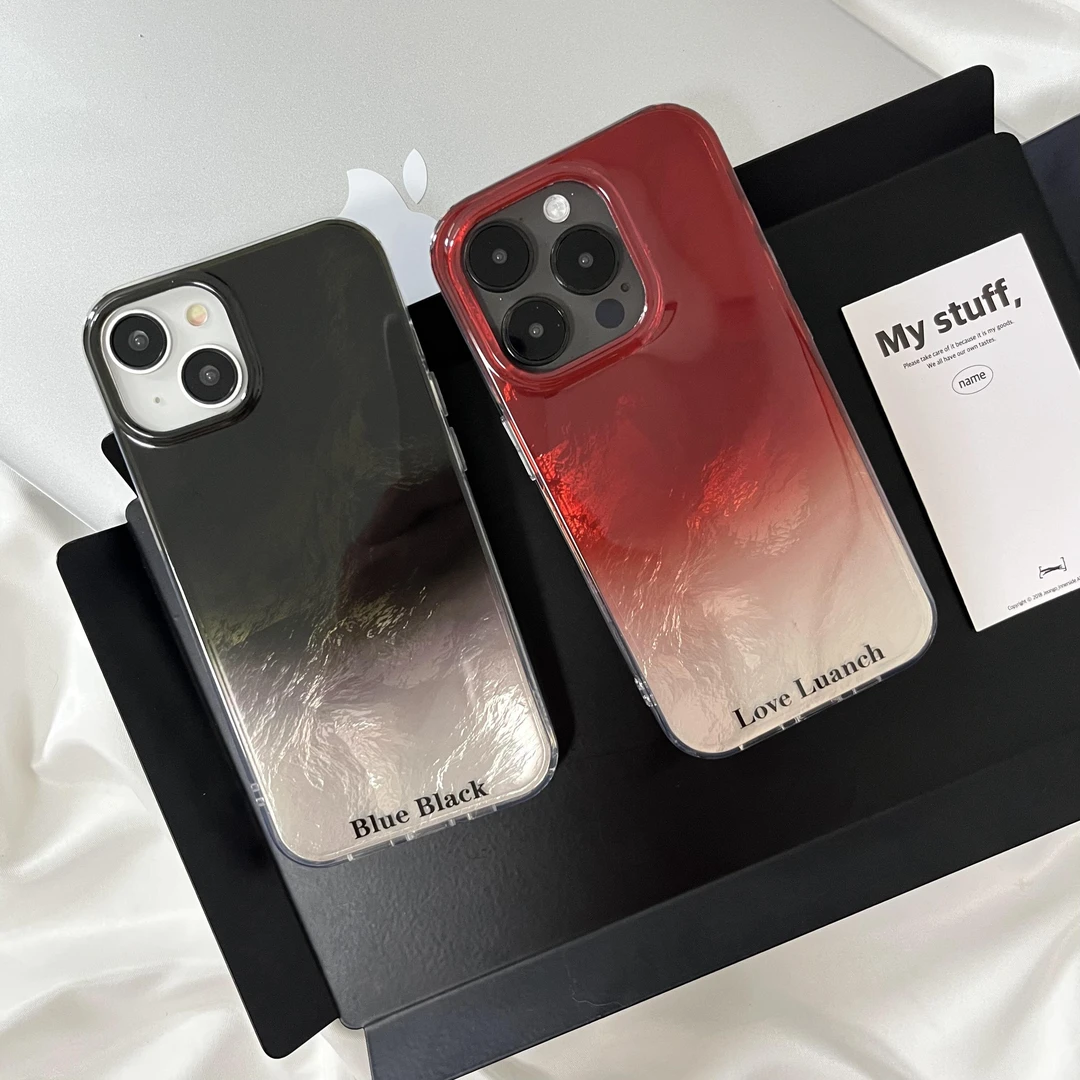 适用于苹果华为12-16Promax渐变黑红冰裂纹指环扣手机壳13/mate60