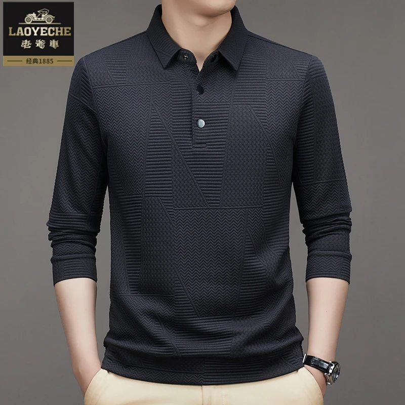 老爷车POLO衫长袖翻领男中年宽松商务男士打底春秋季商务爸爸上衣