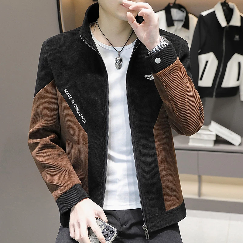 春秋款外套男韩版潮流时尚百搭拼色青年男士衣服潮牌休闲男装夹克