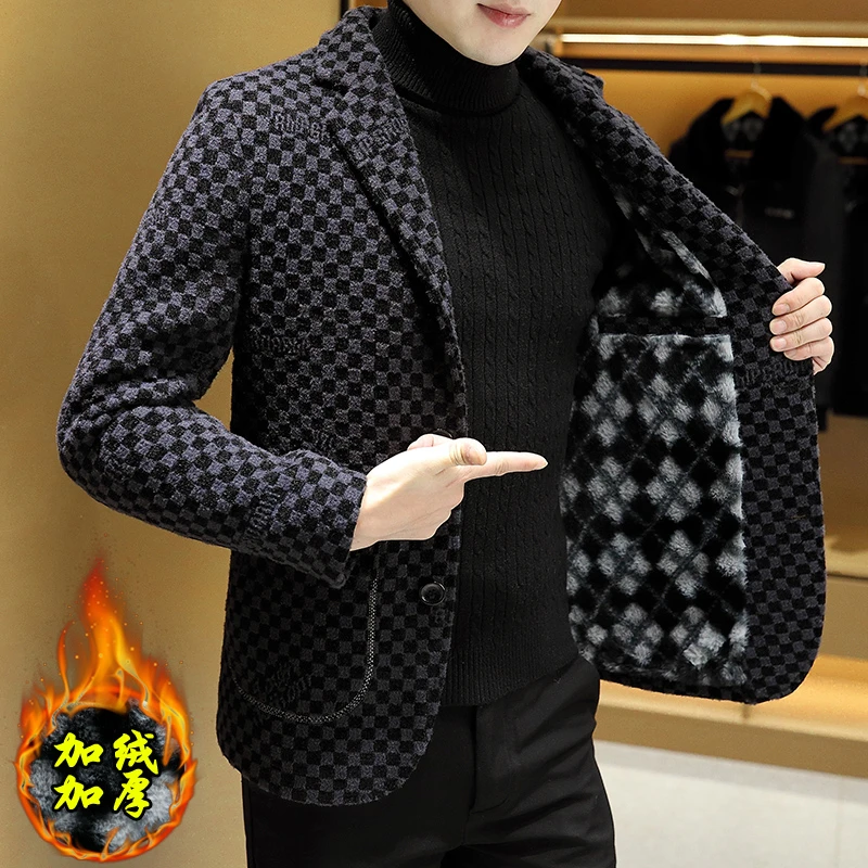 毛呢外套男士加绒加厚保暖上衣服秋冬季潮流西服休闲短款呢子大衣