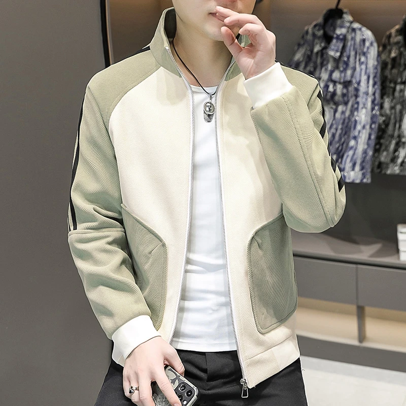 春秋款外套男韩版潮流时尚帅气百搭拼色青年衣服潮牌休闲男装夹克