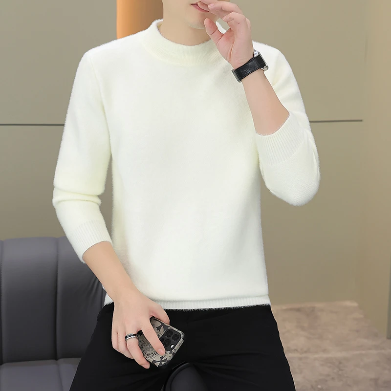 秋冬季圆领纯色加厚保暖毛衣打底衫双面绒针织毛线衣青少年不起球