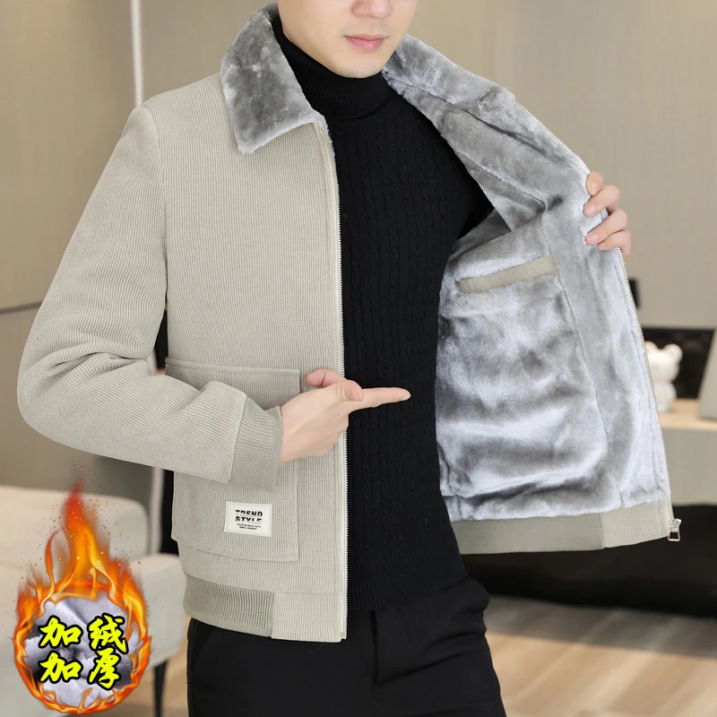 加绒毛呢外套男加厚秋冬季男士夹克呢子外衣韩版休闲简约百搭男装