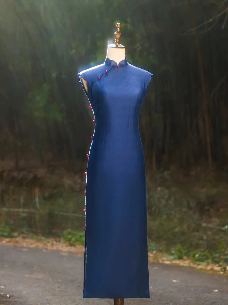 [悦2169】古法旗袍新款2024新款夏季改良年轻款少女气质蓝色旗袍