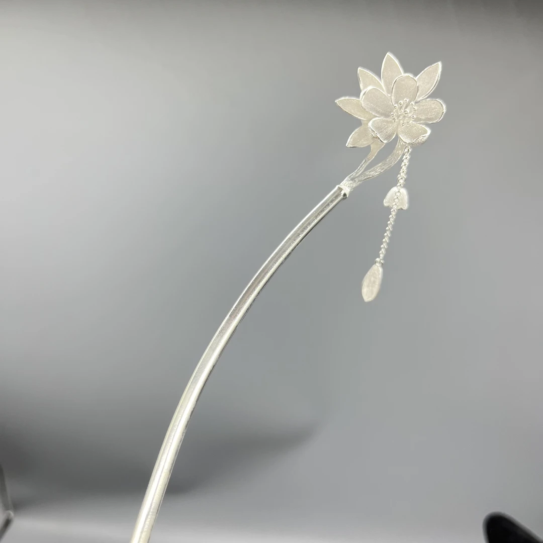 足银银制品 足银莲花转运流苏簪子