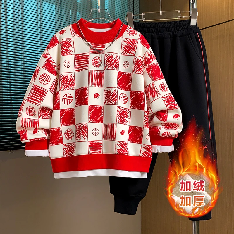 【贝伊萌】BCA亲子装冬季新款中大童保暖新年加绒卫衣DF-卫衣2807