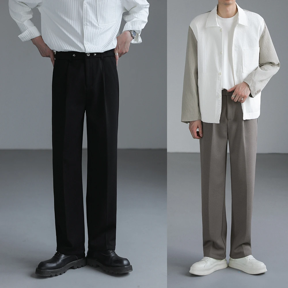 卓卓秋冬季男裤子韩系宽松直筒长裤男士休闲裤潮流华夫格坠感西裤