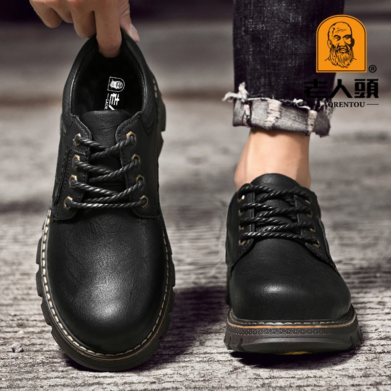 老人头高端马丁靴男秋冬真皮新款复古英伦风工装大头男士休闲皮鞋
