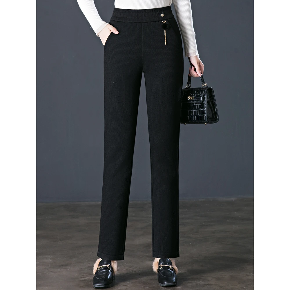 2023年冬季新款中年女裤中老年人妈妈棉裤高腰直筒打底裤外穿加绒