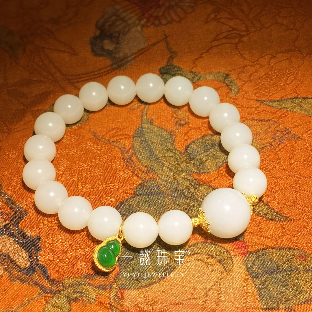 【一懿珠宝】18k金镶嵌和田玉米达单圈手串国风经典百搭气质by288