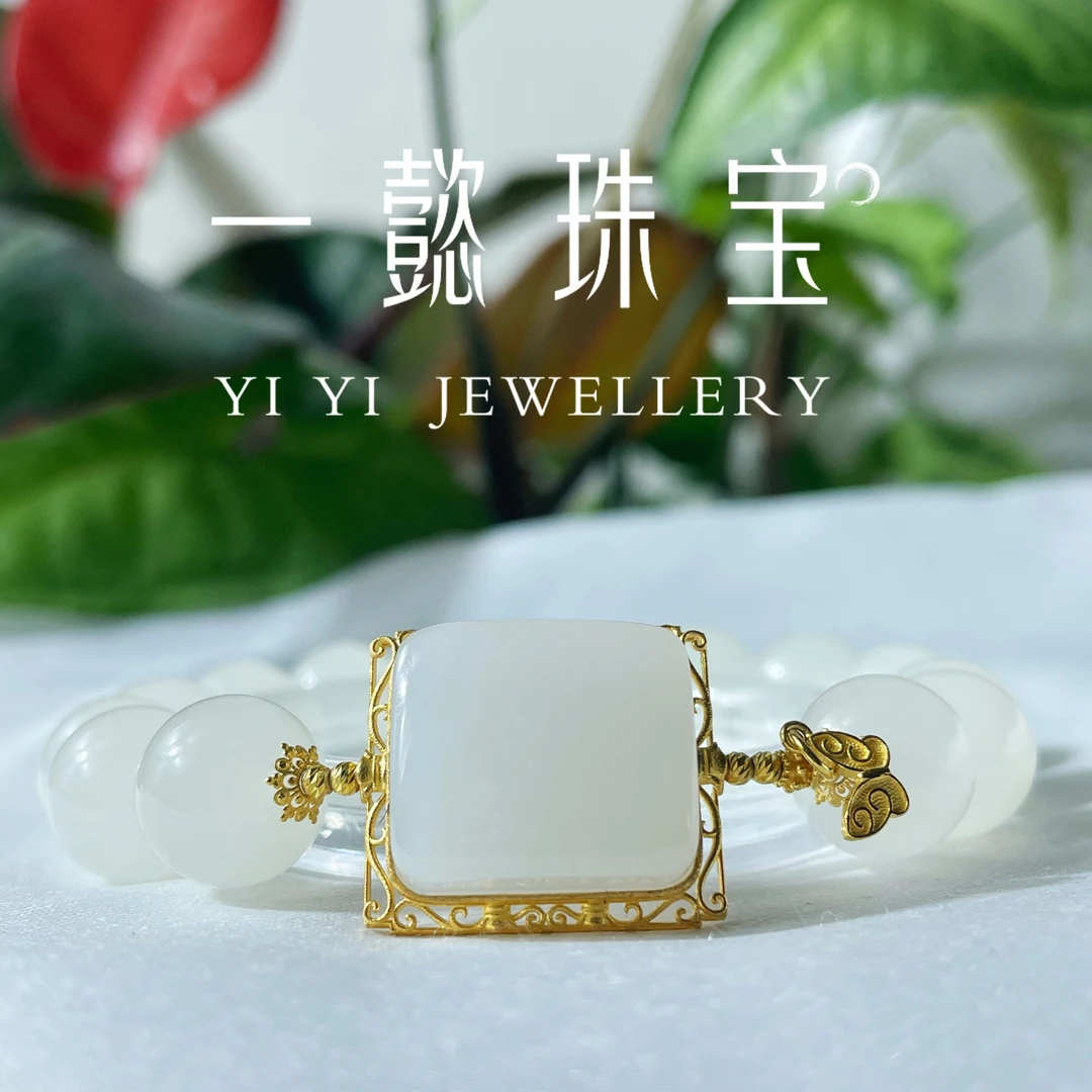 【一懿珠宝】素雪/冰透精美18k金和田玉白玉单圈手串12mm 轻奢by006