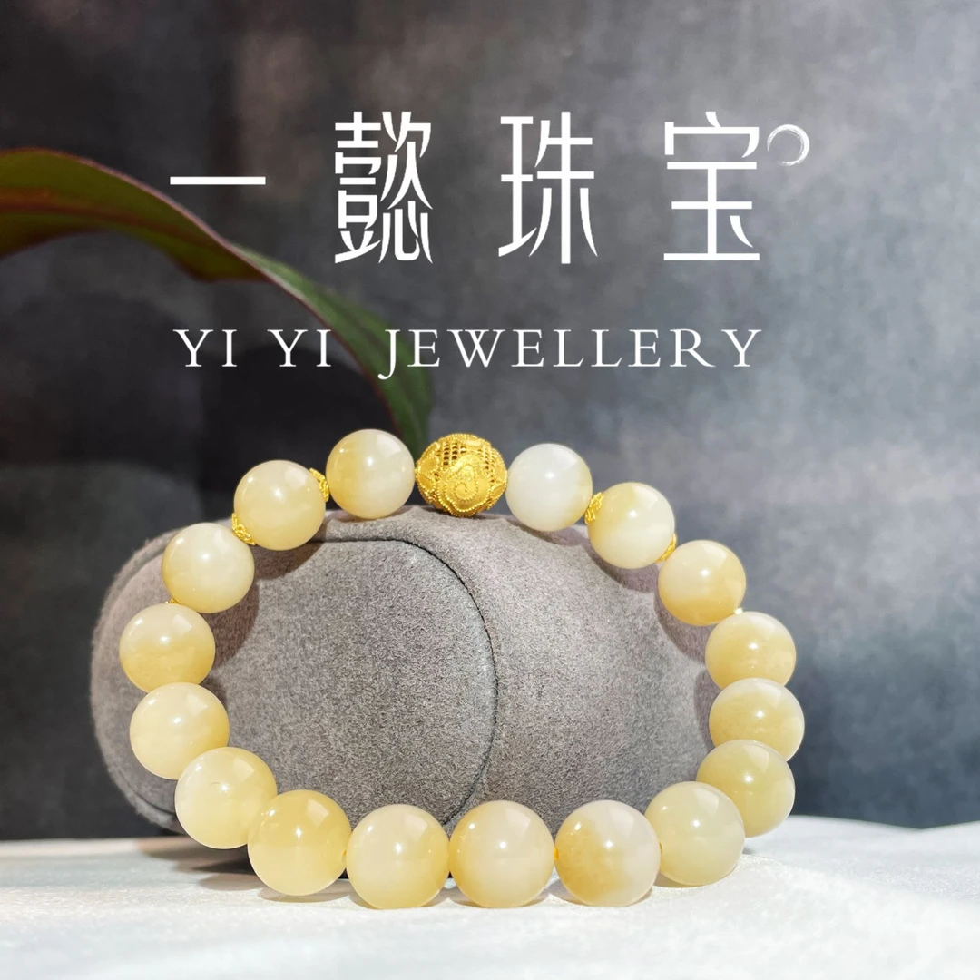 【一懿珠宝】素雪/18k金和田玉糖白单圈手串时尚精美玉手串ty011