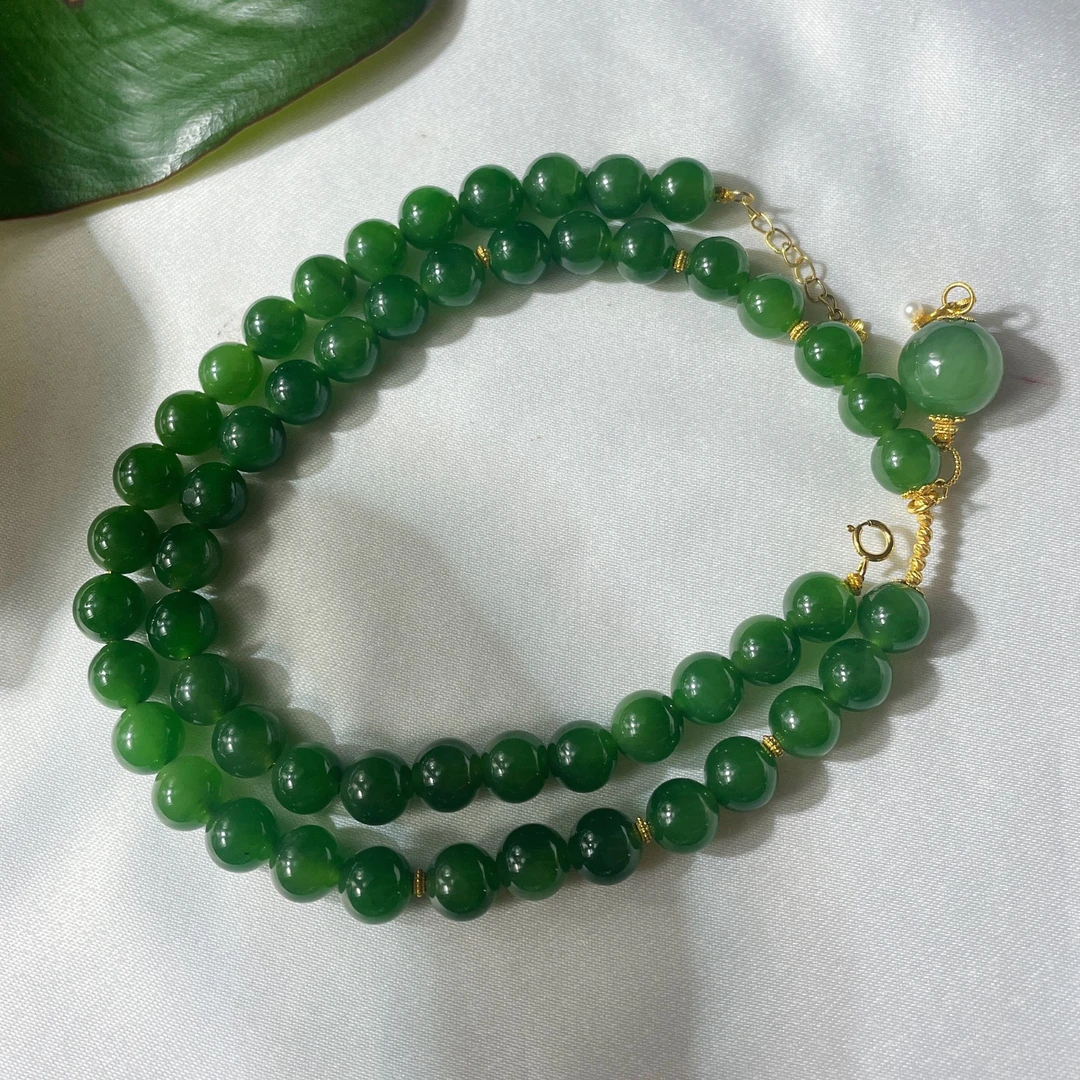 【一懿珠宝】绿柳/轻奢精美18k金和田玉碧玉项链妈妈链经典by197