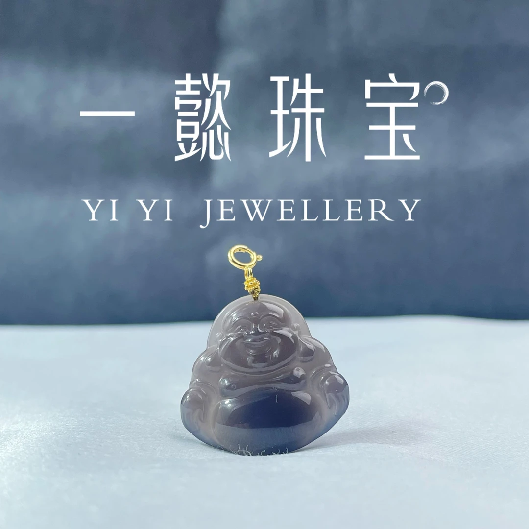 【一懿珠宝】18k金镶嵌天然和田玉烟紫佛公吊坠yzdz101多样性发货