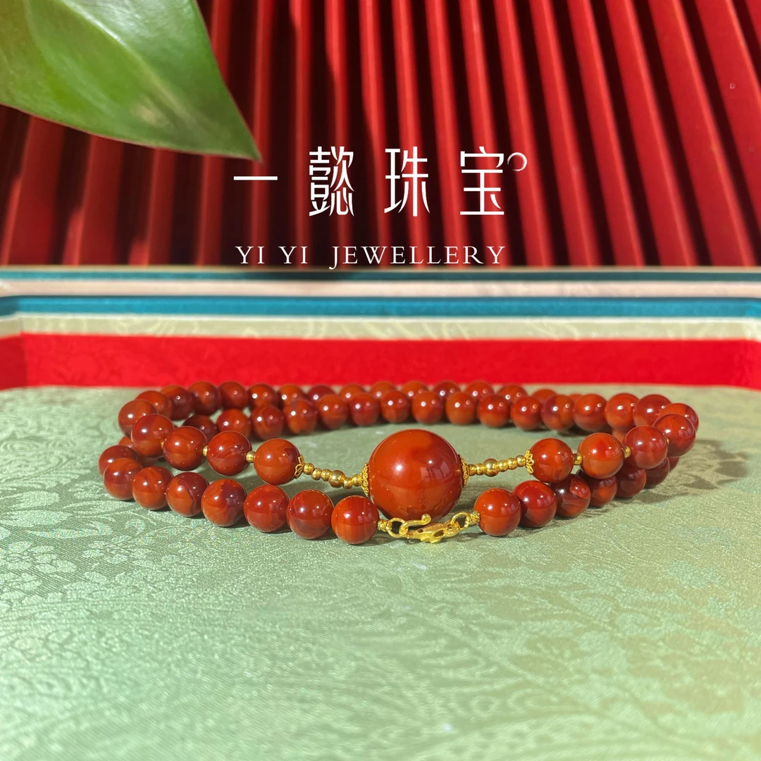 【一懿珠宝】胭脂/南红项链轻奢气质复古红色民族风妈妈链时尚nh008