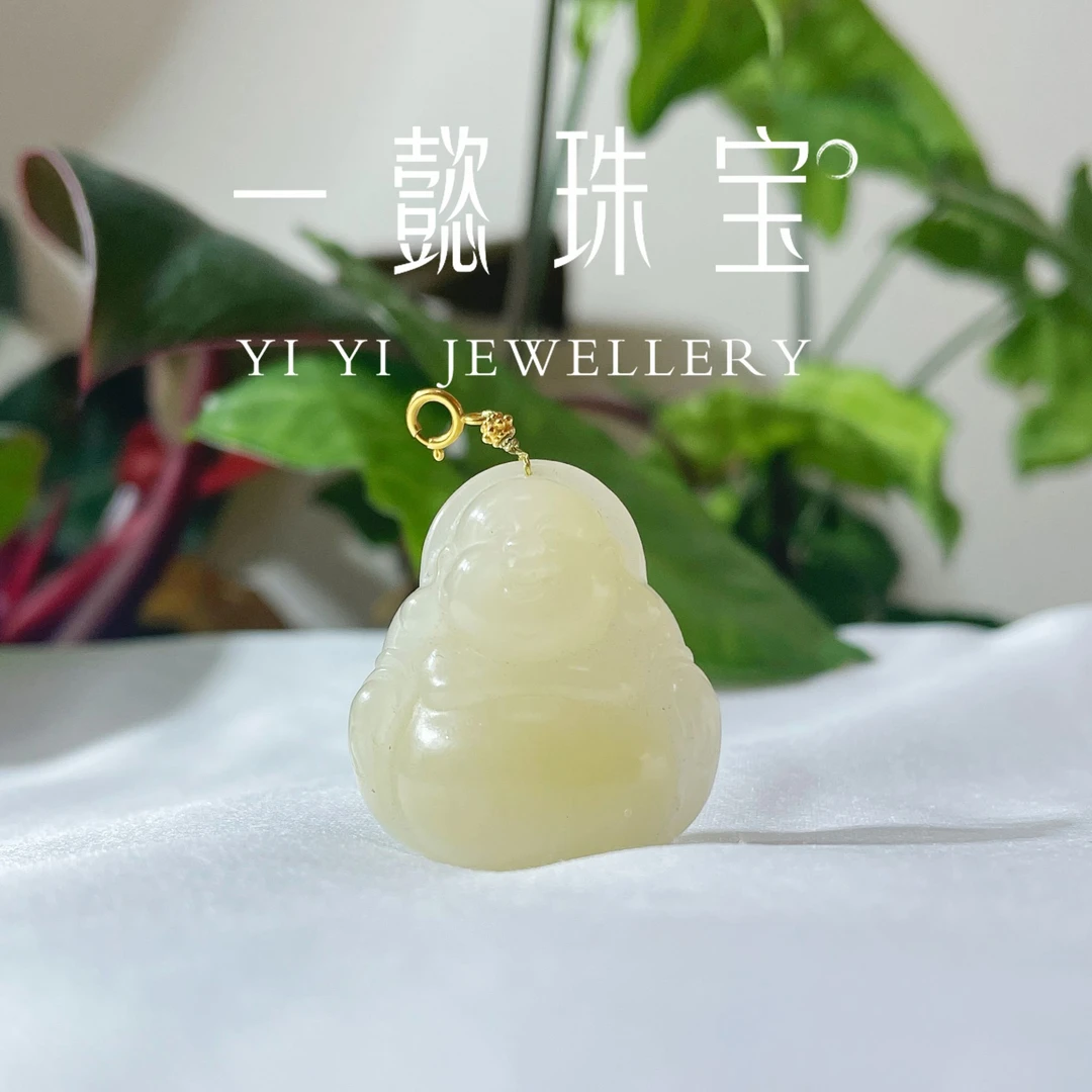 【一懿珠宝】18k金镶嵌糖玉佛公吊坠精致时尚气质雕刻女款挂坠of221
