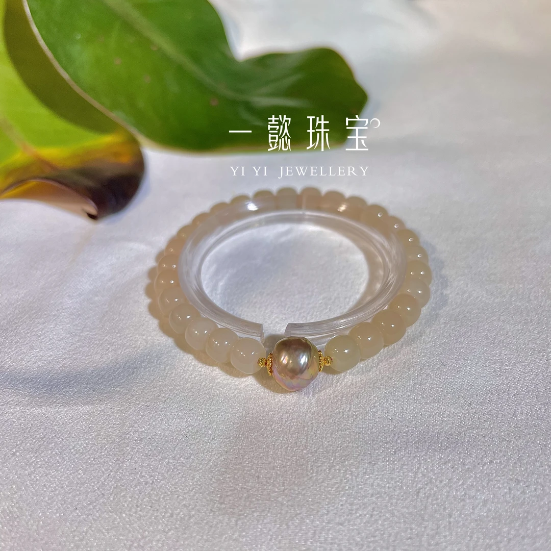 【一懿珠宝】和田玉藕粉老型珠单圈手串卡6-7mm气质of086