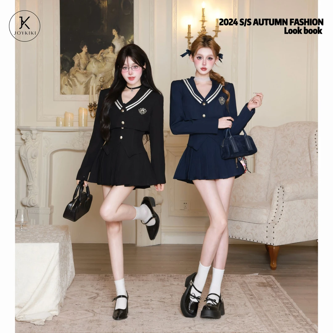 JOY KIKI金金【英伦女高】秋季学院风显瘦修身连衣裙套装 J24C438