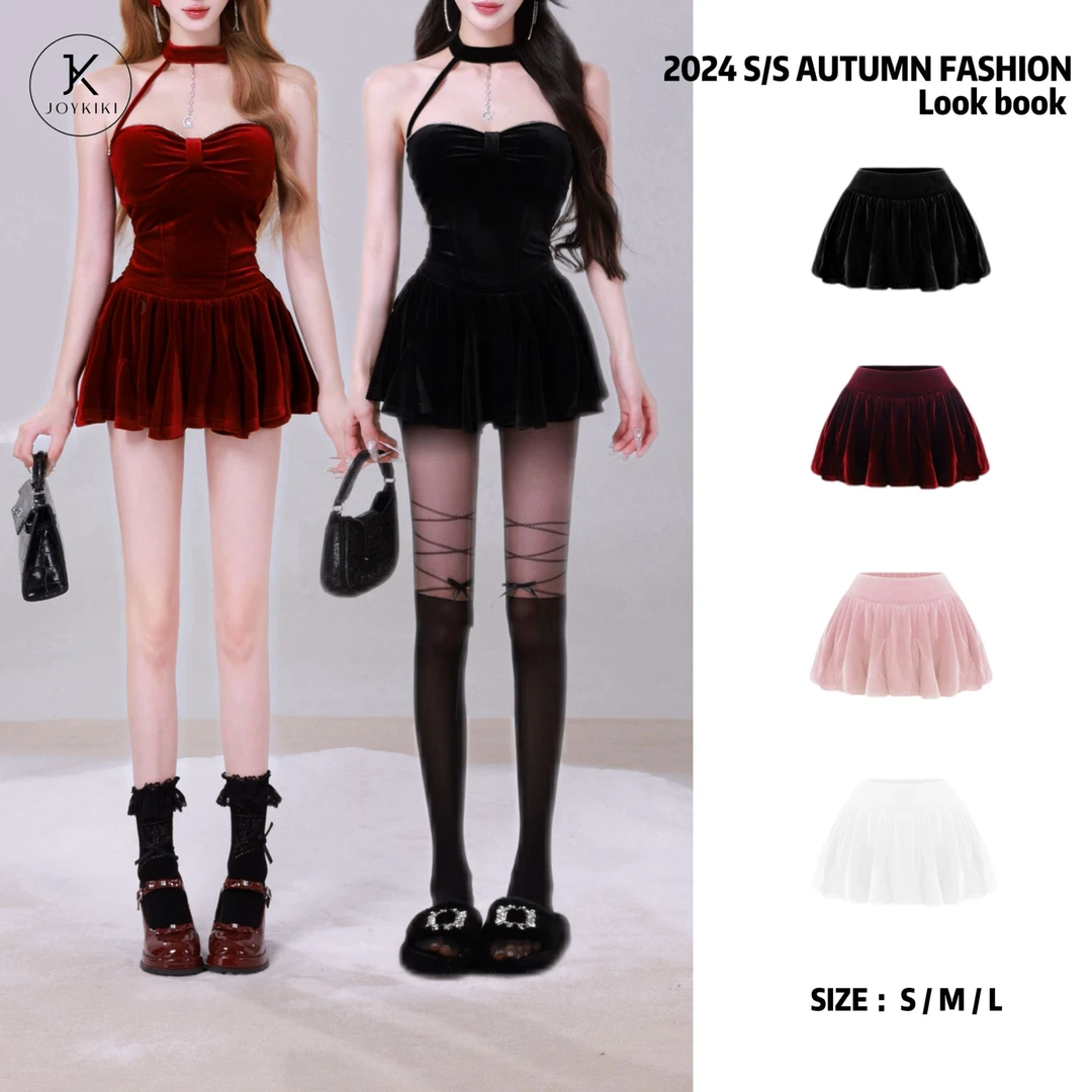 JOY KIKI金金【漫画腿精】秋冬纯欲显瘦气质百搭丝绒半裙 J24D174