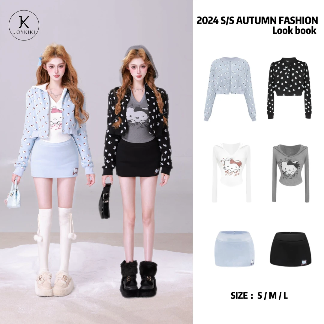 JOYKIKI金金【欲系嗲妹】秋冬纯欲少女KT猫元素印花套装 J24D226