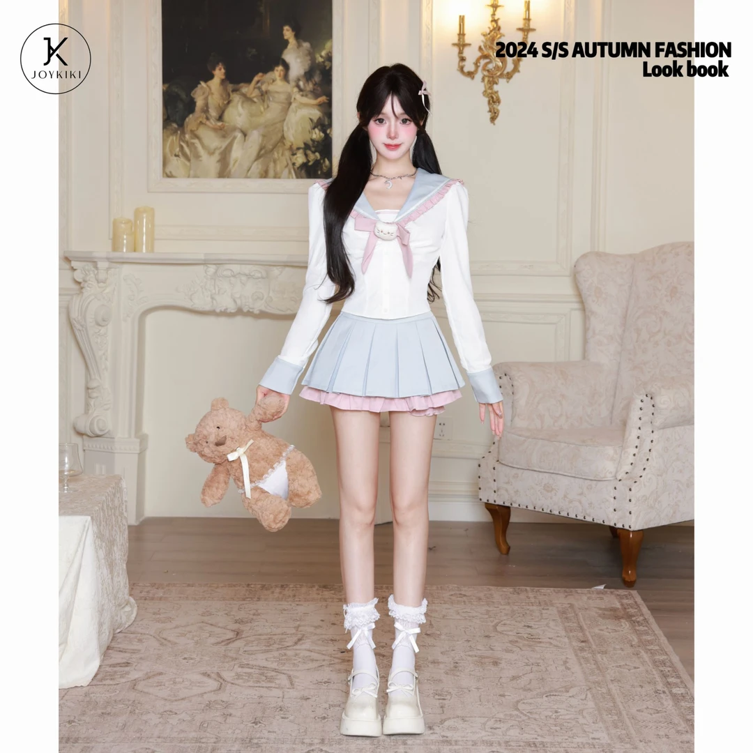 JOY KIKI金金【动漫学姐】秋季学院风显瘦拼接海军领套装J24C397