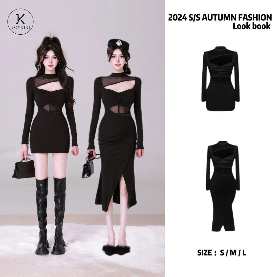 JOY KIKI金金【芬兰漫雪】气质打底修身设计感长袖连衣裙J24D276