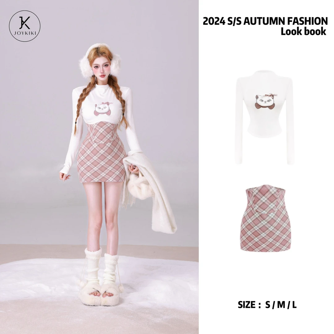 JOYKIKI金金【猫猫日记】秋冬纯欲少女KT猫元素印花套装 J24D289