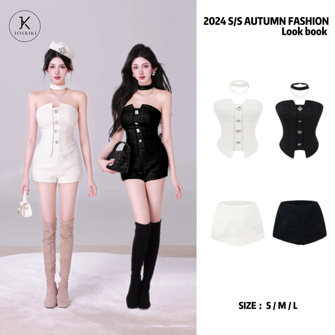 JOY KIKI金金【香家千金】法式纯欲气质千金小香风拼接套装 J24D118