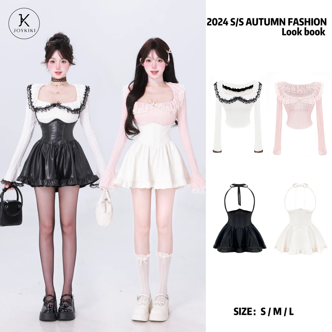 JOYKIKI金金【甜茶少女】初秋纯欲重工拼接蕾丝甜妹套装J24C211