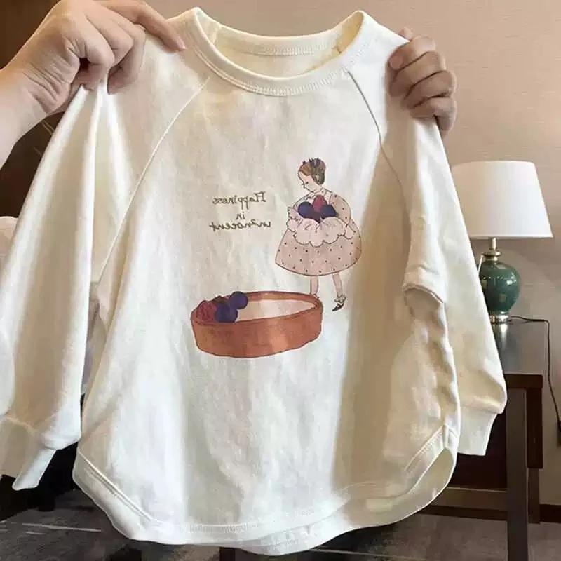 韩国童装女童宽松长袖T恤2024秋季新款卡通儿童洋气时尚打底衫潮